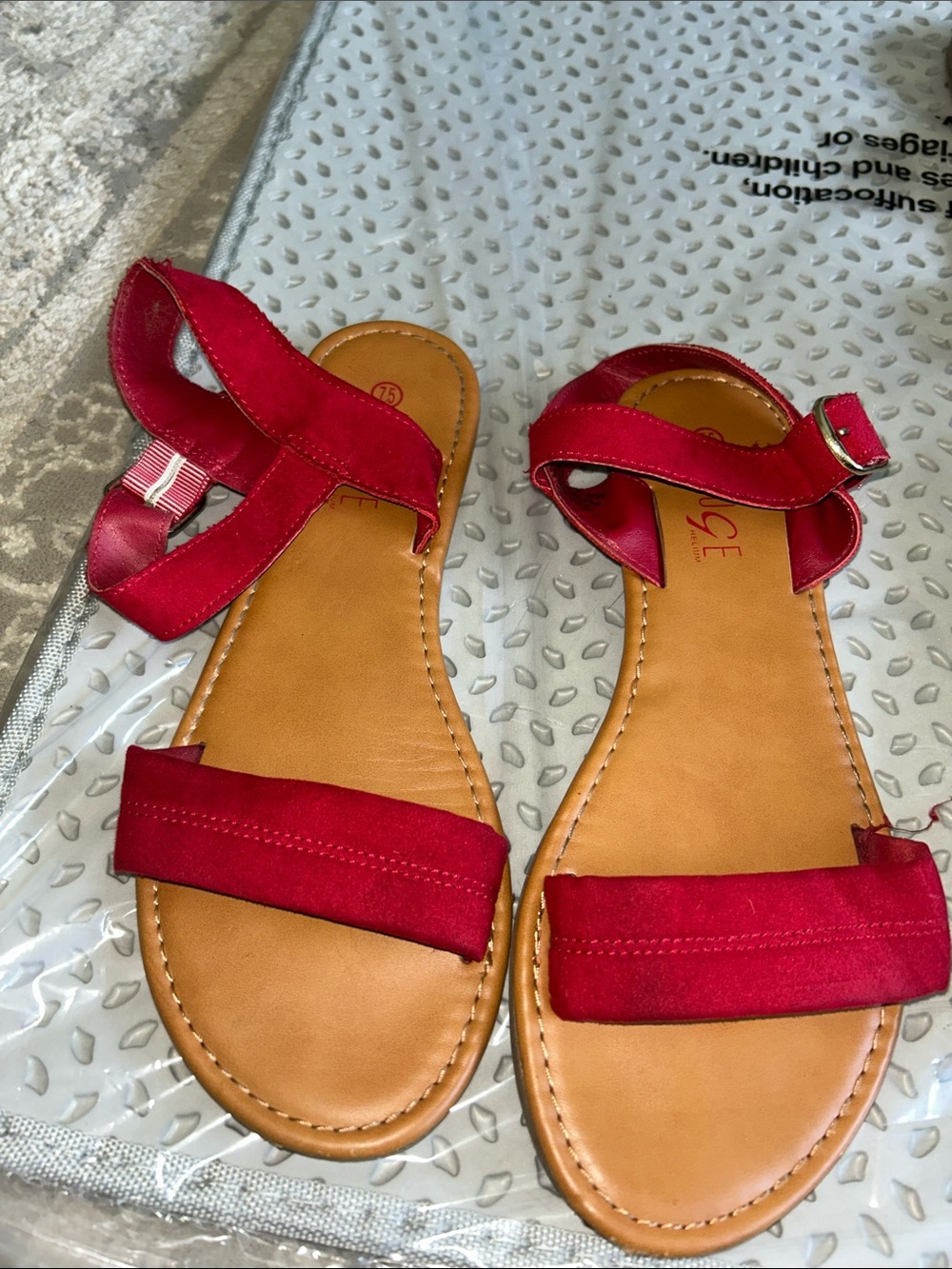Rouge Helium Red Strappy Ankle-Buckle Sandals